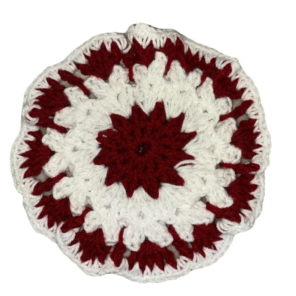 Handmade Hot Pad Pot Holder Trivet Round White Brown‎ 8
